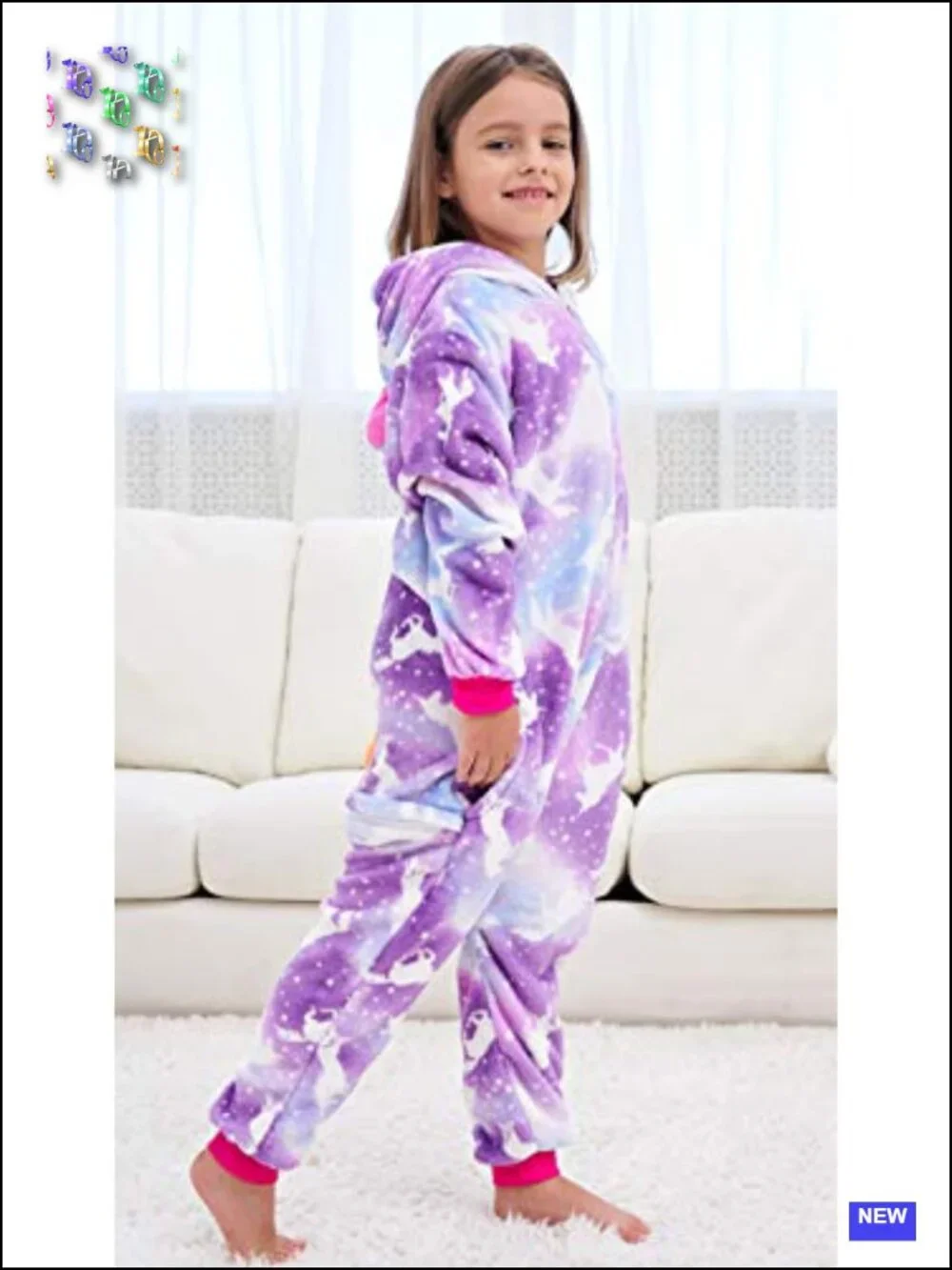 Girls Unicorn Onesie Costume, 2-Piece Flannel PJs, Long Sleeve Hooded Jumpsuit